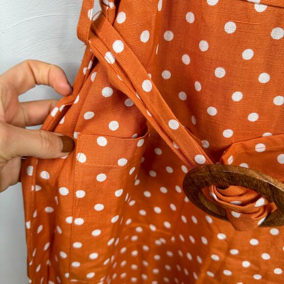 ASOS Orange & White Polka Dot Belted Midi Cotton Sheath Dress - Picture 4 of 10